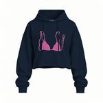 Pink Bikini Oversize Crop Hoodie — Lacivert — Ön baskı