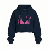 Pink Bikini Oversize Crop Hoodie — Lacivert — Ön baskı