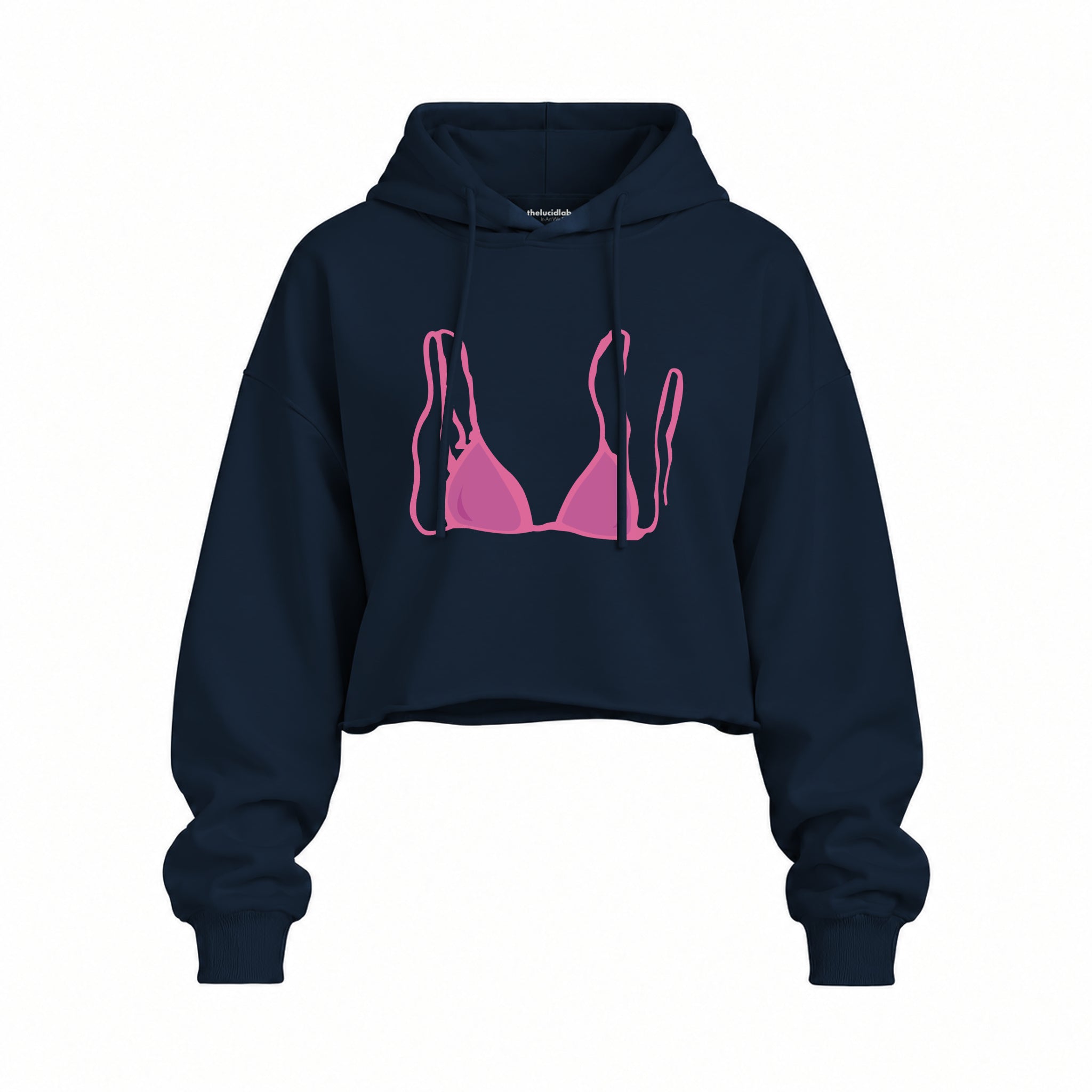 Pink Bikini Oversize Crop Hoodie — Lacivert — Ön baskı