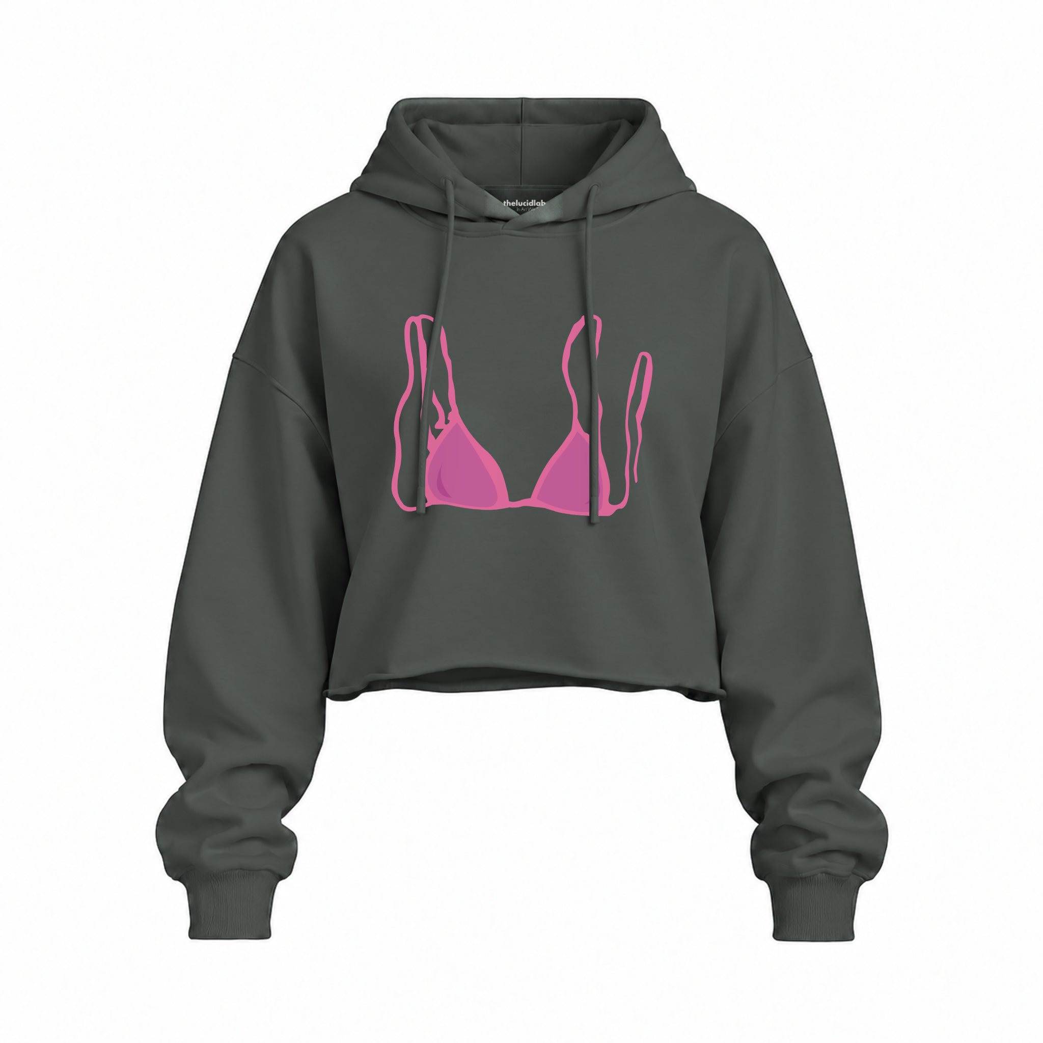 Pink Bikini Oversize Crop Hoodie — Antrasit — Ön baskı