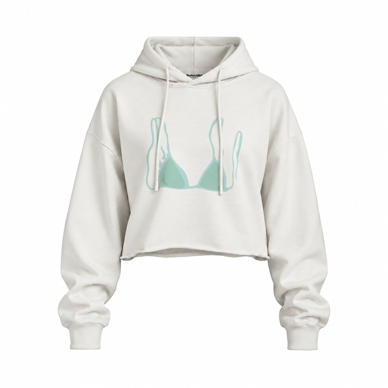Blue Bikini Oversize Crop Hoodie — Beyaz — Ön baskı