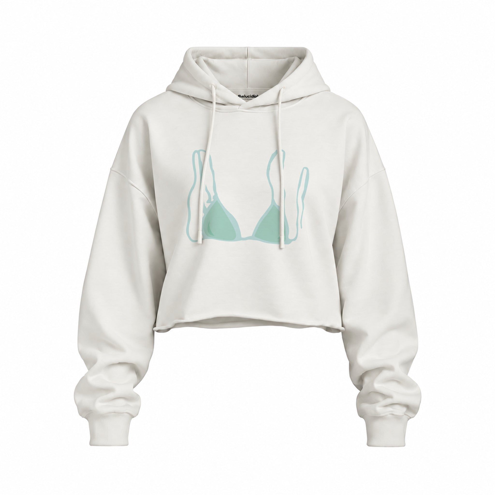 Blue Bikini Oversize Crop Hoodie — Beyaz — Ön baskı