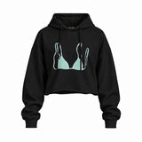 Blue Bikini Oversize Crop Hoodie — Siyah — Ön baskı