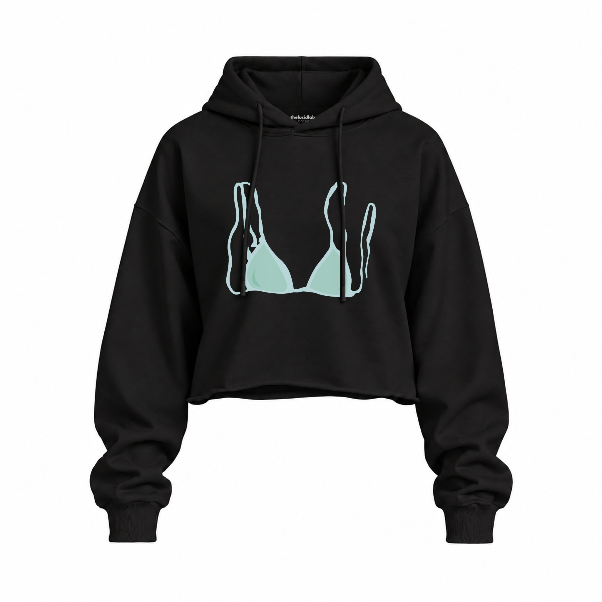 Blue Bikini Oversize Crop Hoodie — Siyah — Ön baskı