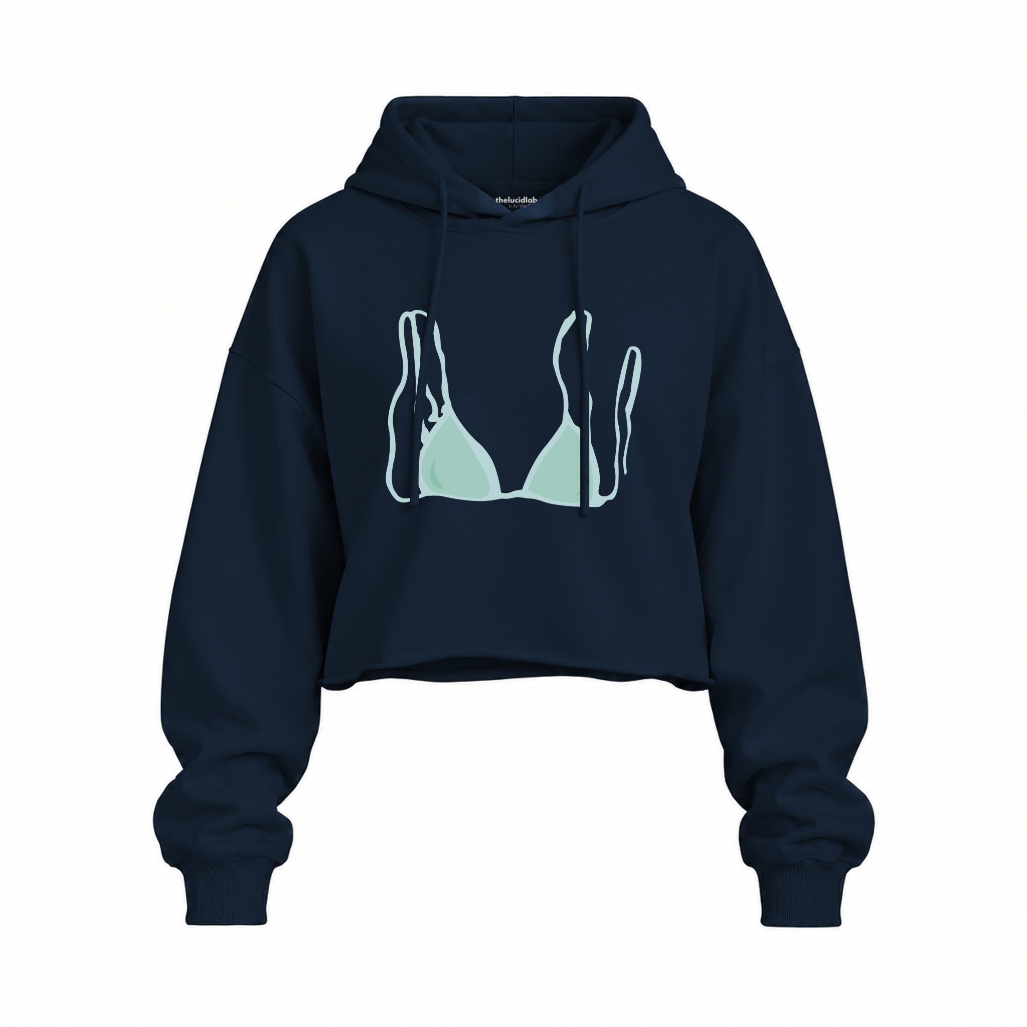 Blue Bikini Oversize Crop Hoodie — Lacivert — Ön baskı