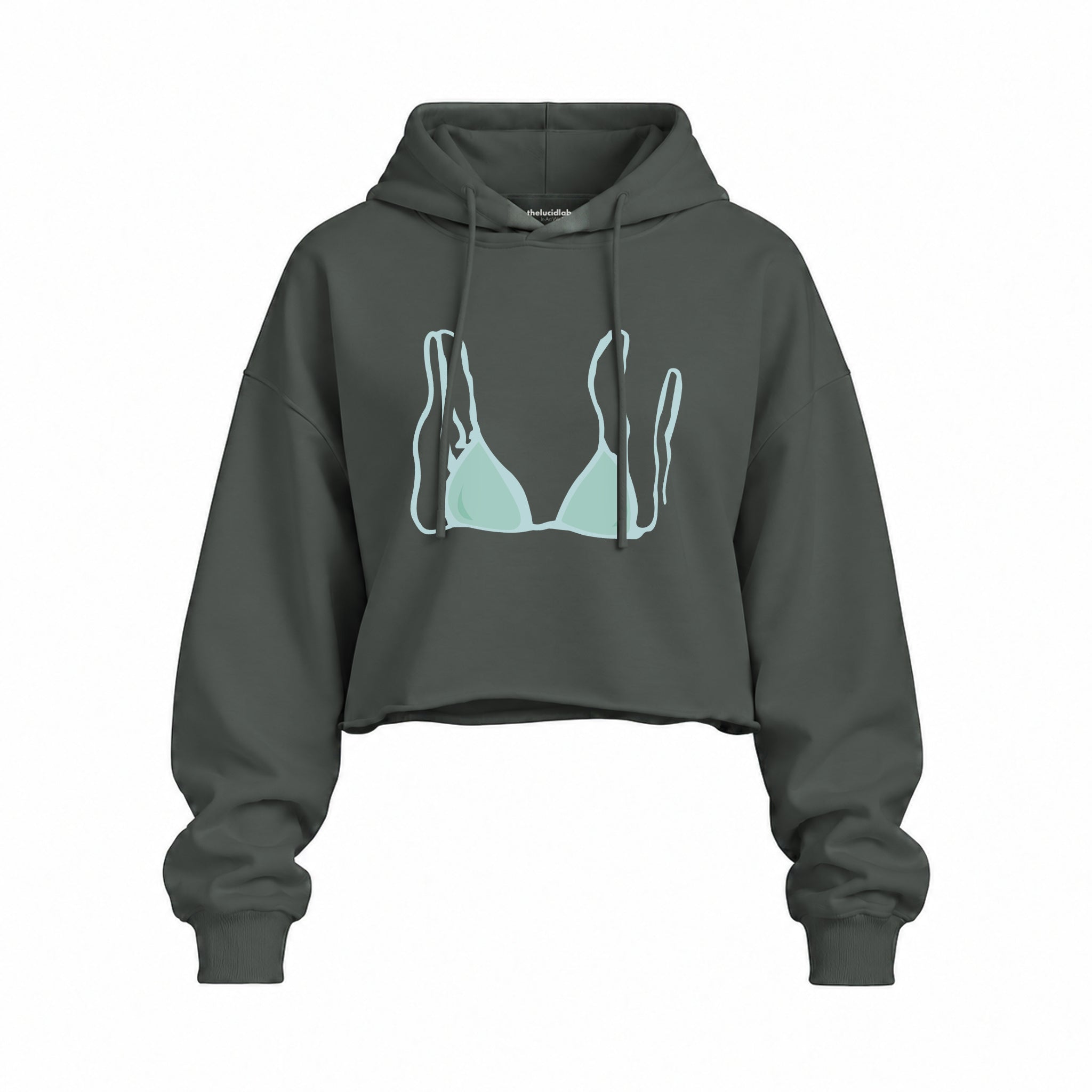 Blue Bikini Oversize Crop Hoodie — Antrasit — Ön baskı