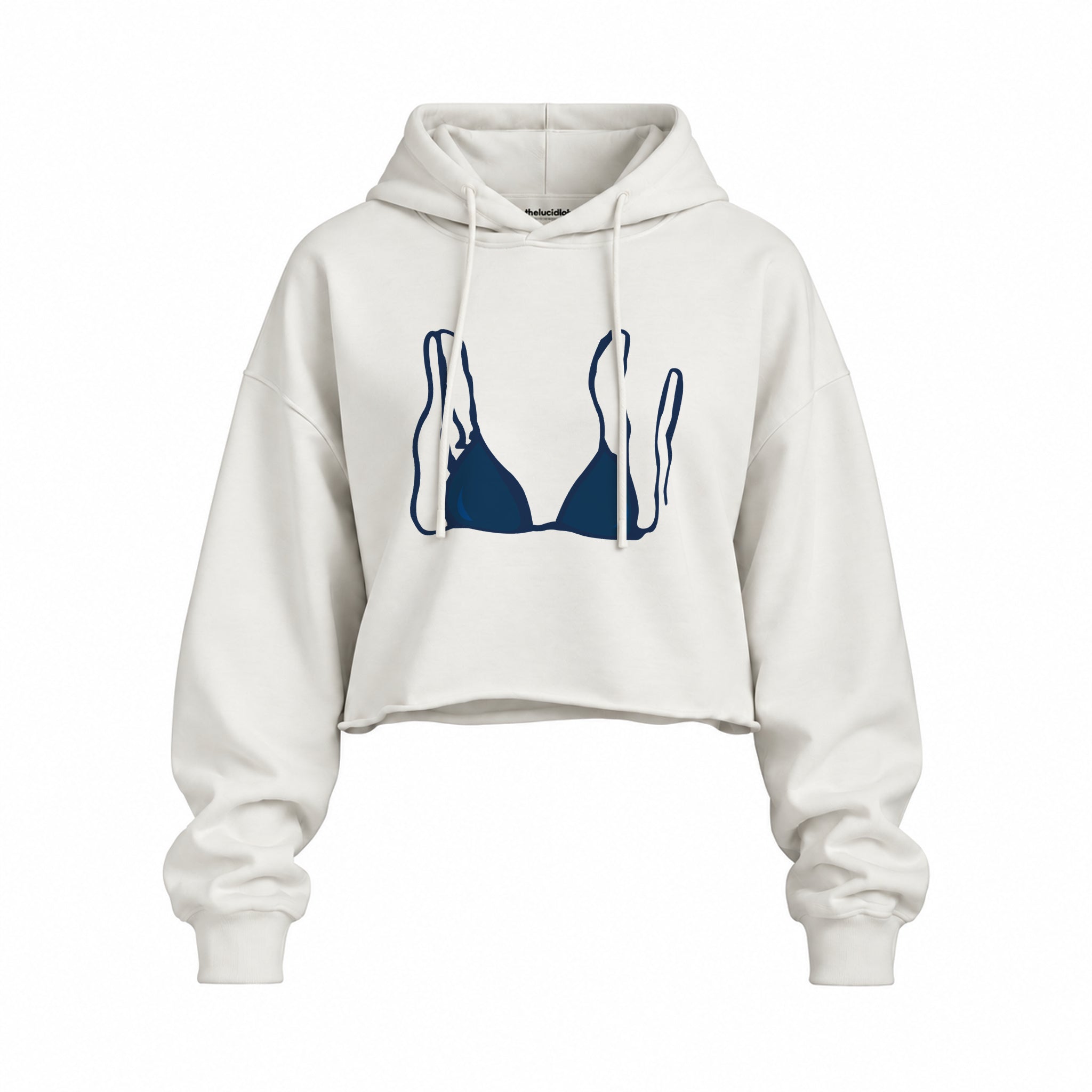 Navy Blue Bikini Oversize Crop Hoodie — Beyaz — Ön baskı