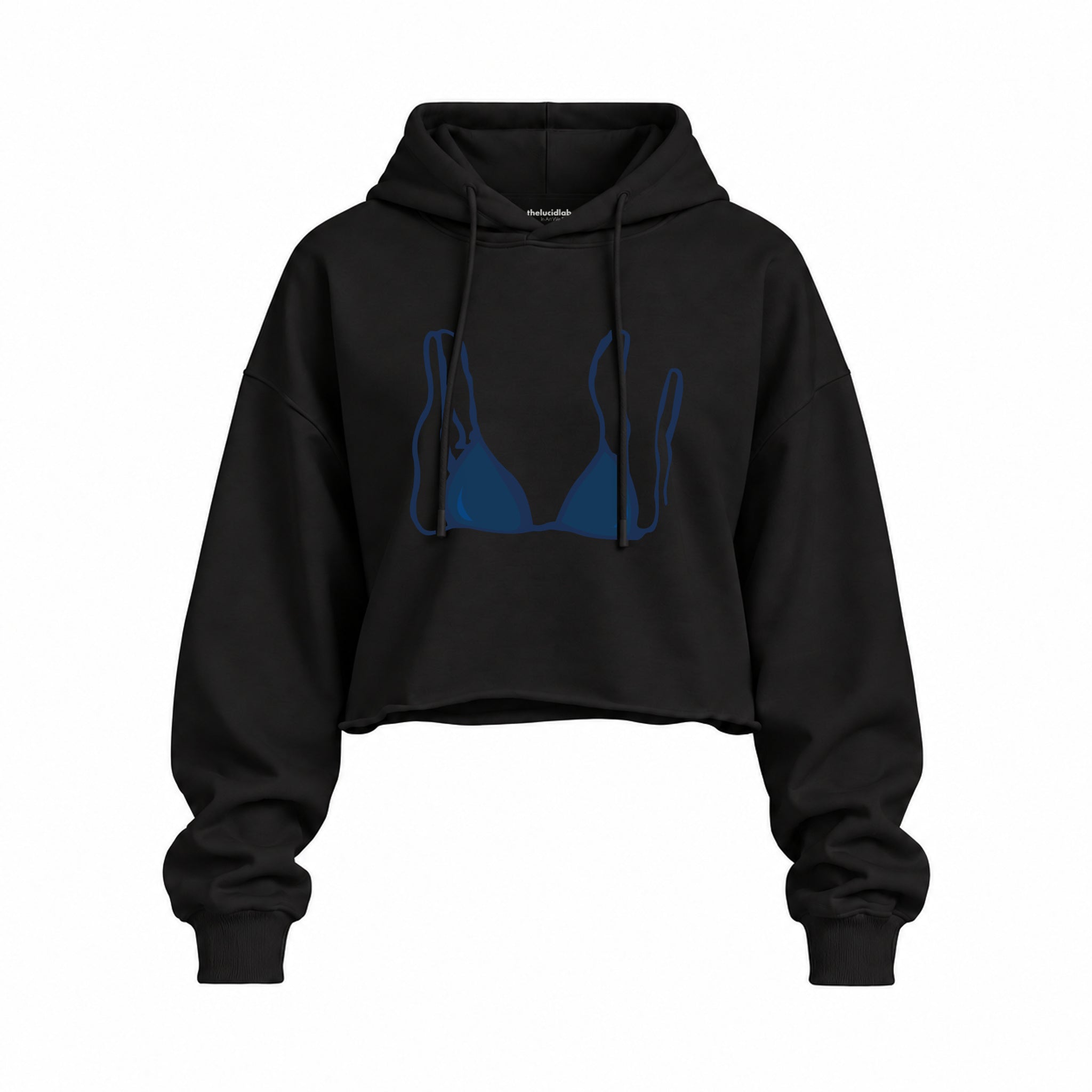 Navy Blue Bikini Oversize Crop Hoodie — Siyah — Ön baskı