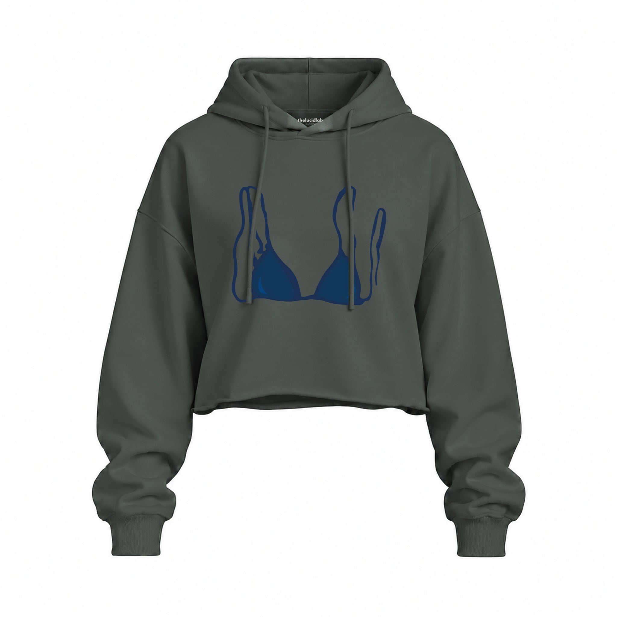 Navy Blue Bikini Oversize Crop Hoodie — Antrasit — Ön baskı