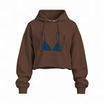 Navy Blue Bikini Oversize Crop Hoodie — Kahverengi — Ön baskı