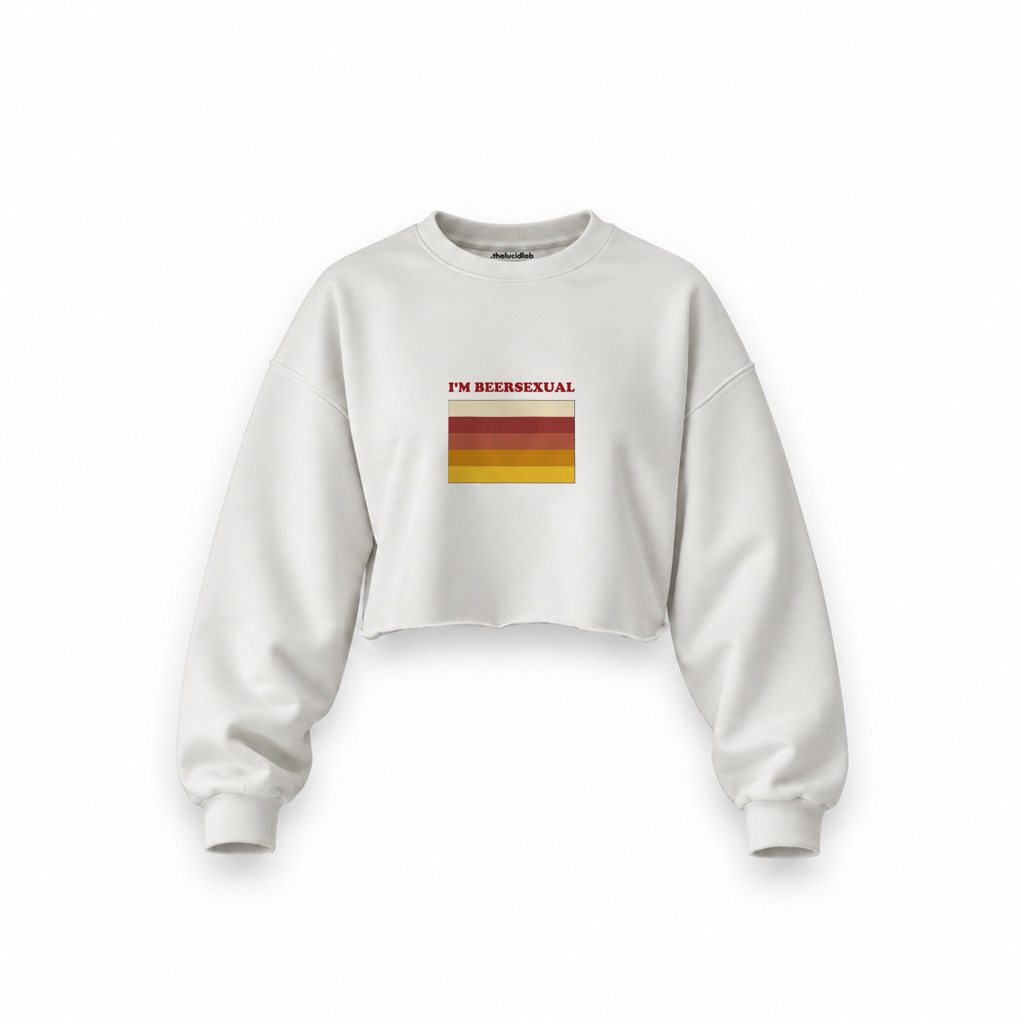 I'm Beersexual Oversize Crop Sweatshirt — Beyaz — Ön baskı
