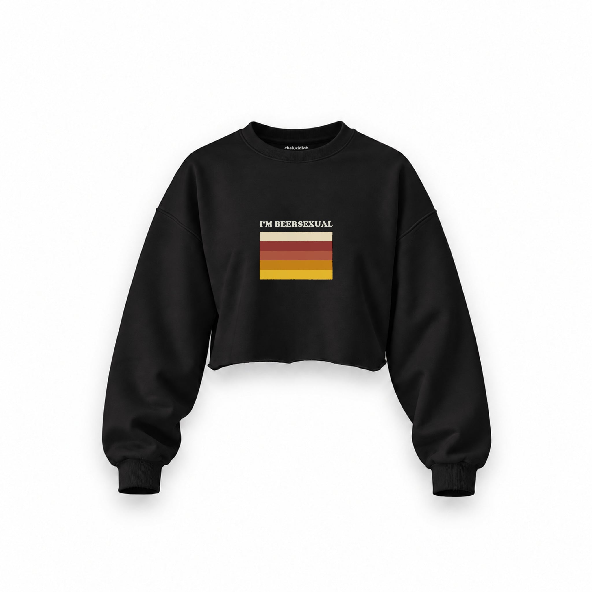 I'm Beersexual Oversize Crop Sweatshirt — Siyah — Ön baskı