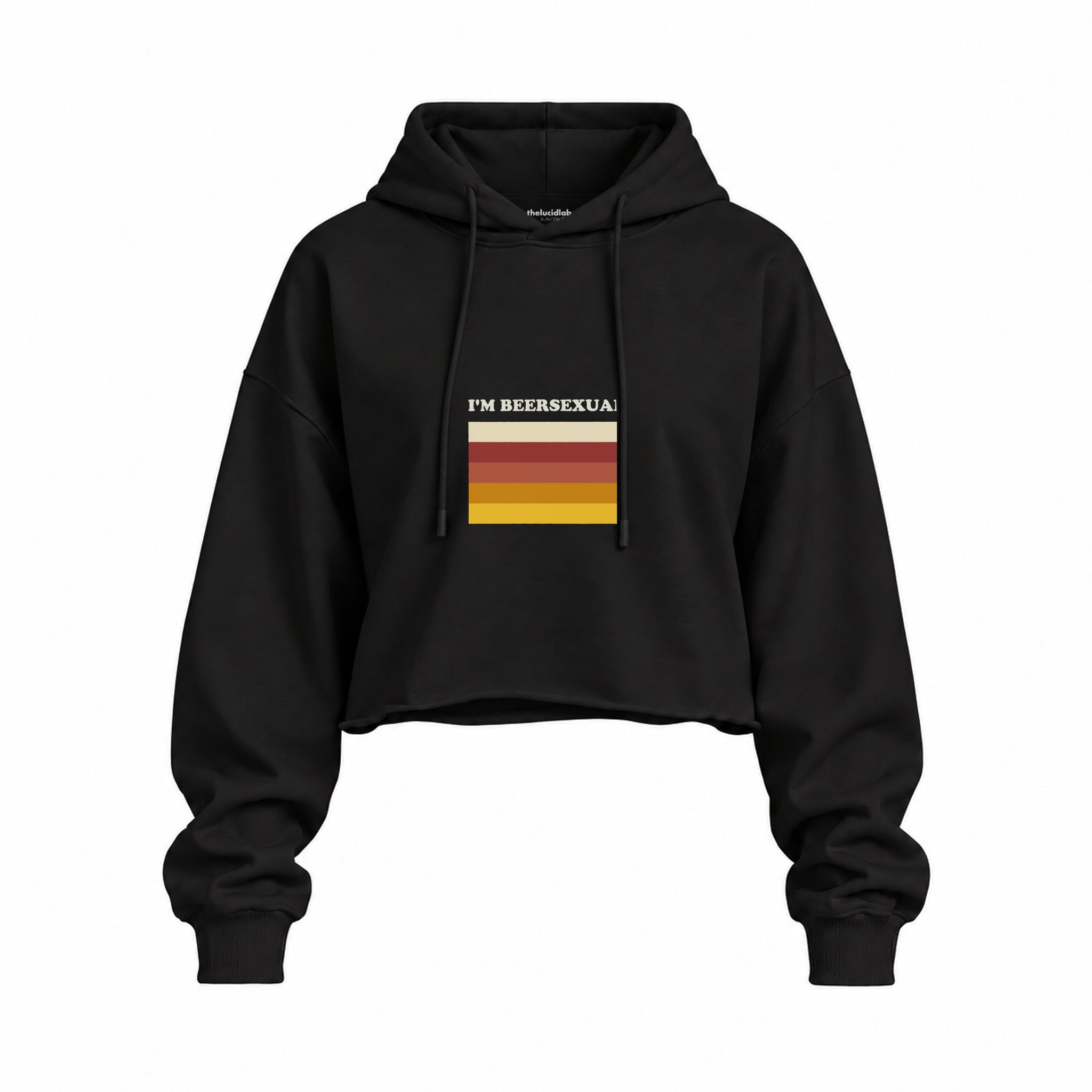 I'm Beersexual Oversize Crop Hoodie — Siyah — Ön baskı