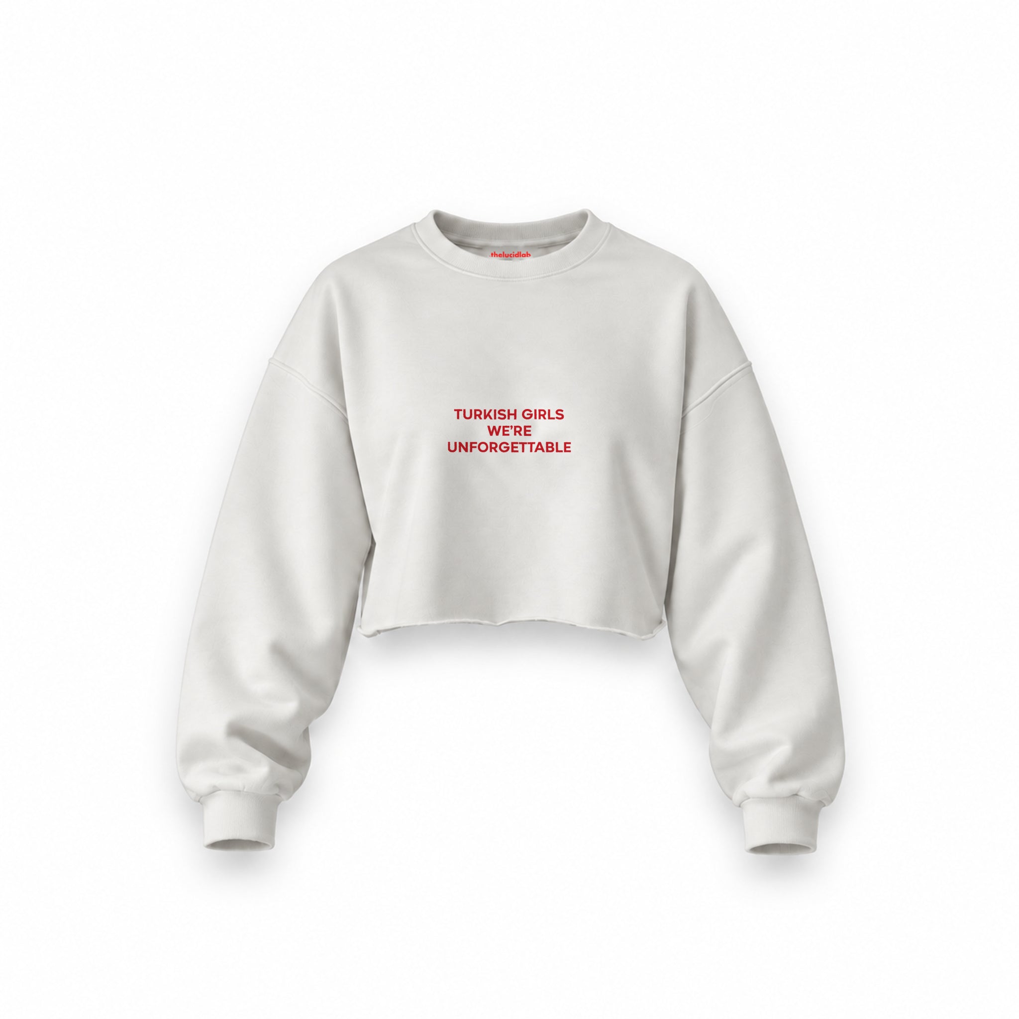 Turkish Girls Oversize Crop Sweatshirt — Beyaz — Ön baskı