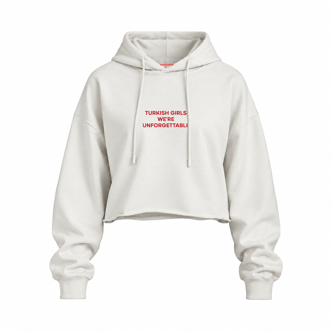 Turkish Girls Oversize Crop Hoodie — Beyaz — Ön baskı