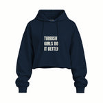 Turkish Girls Oversize Crop Hoodie — Lacivert — Ön baskı