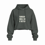 Turkish Girls Oversize Crop Hoodie — Antrasit — Ön baskı