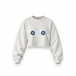 Nazar Oversize Crop Sweatshirt — Beyaz — Ön baskı