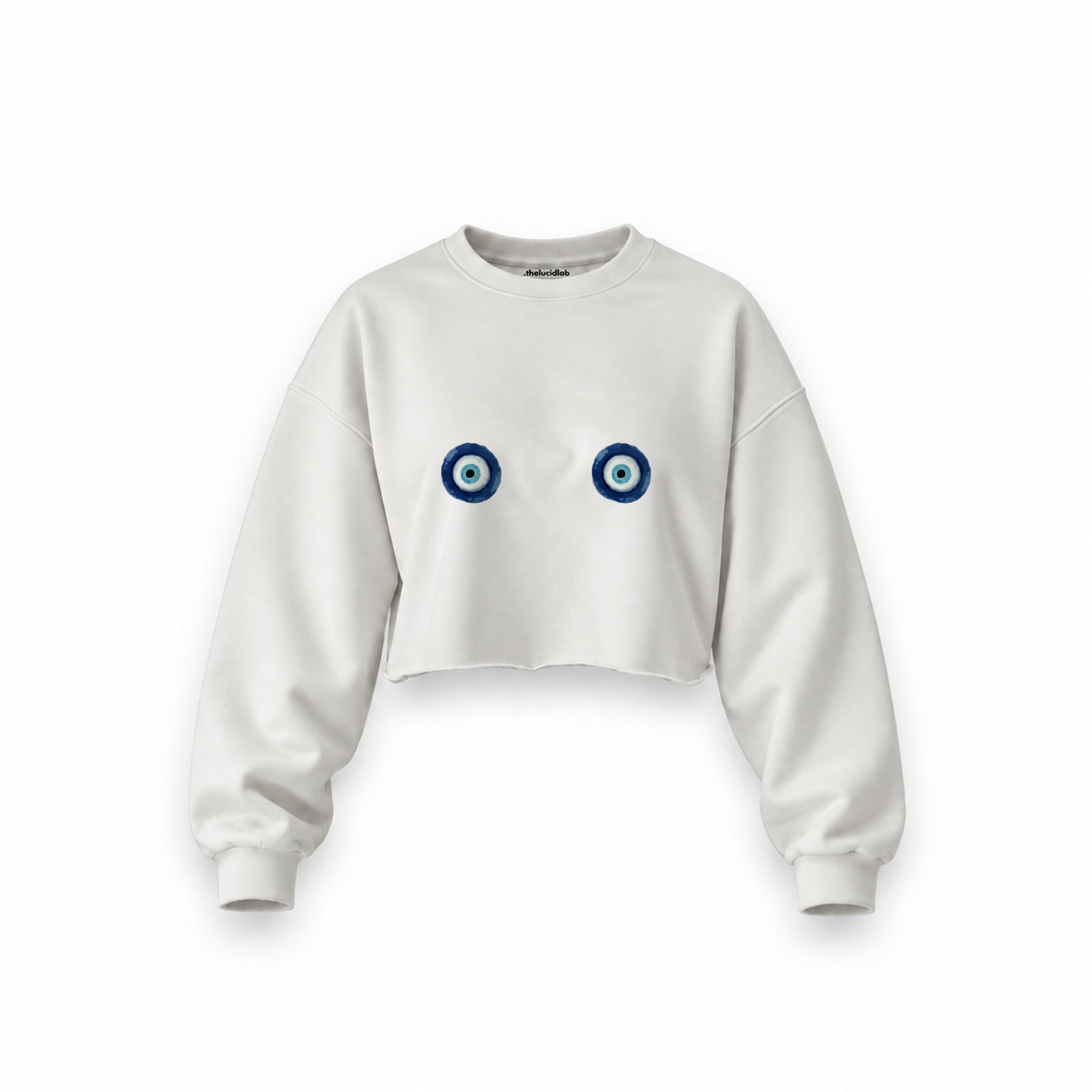 Nazar Oversize Crop Sweatshirt — Beyaz — Ön baskı