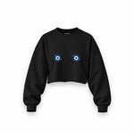 Nazar Oversize Crop Sweatshirt — Siyah — Ön baskı