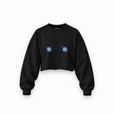 Nazar Oversize Crop Sweatshirt — Siyah — Ön baskı