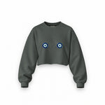Nazar Oversize Crop Sweatshirt — Antrasit — Ön baskı