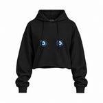 Nazar Oversize Crop Hoodie — Siyah — Ön baskı