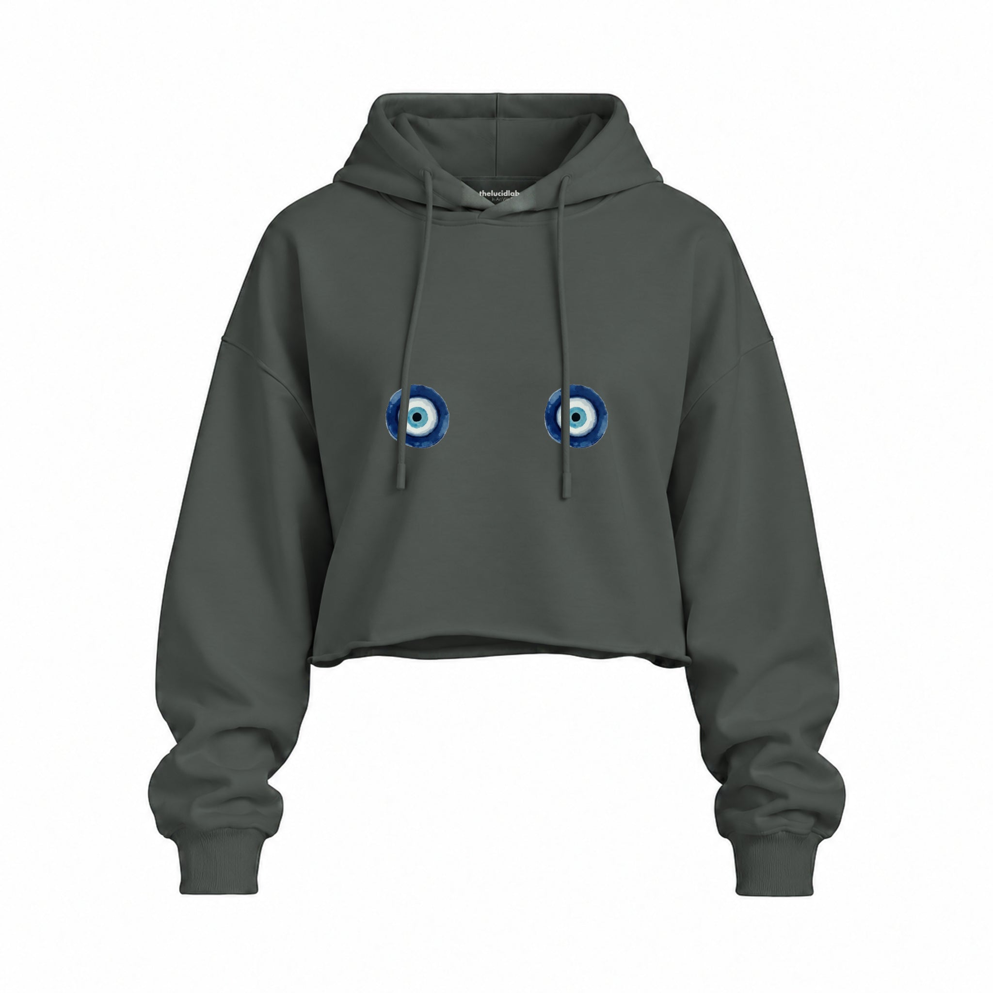 Nazar Oversize Crop Hoodie — Antrasit — Ön baskı