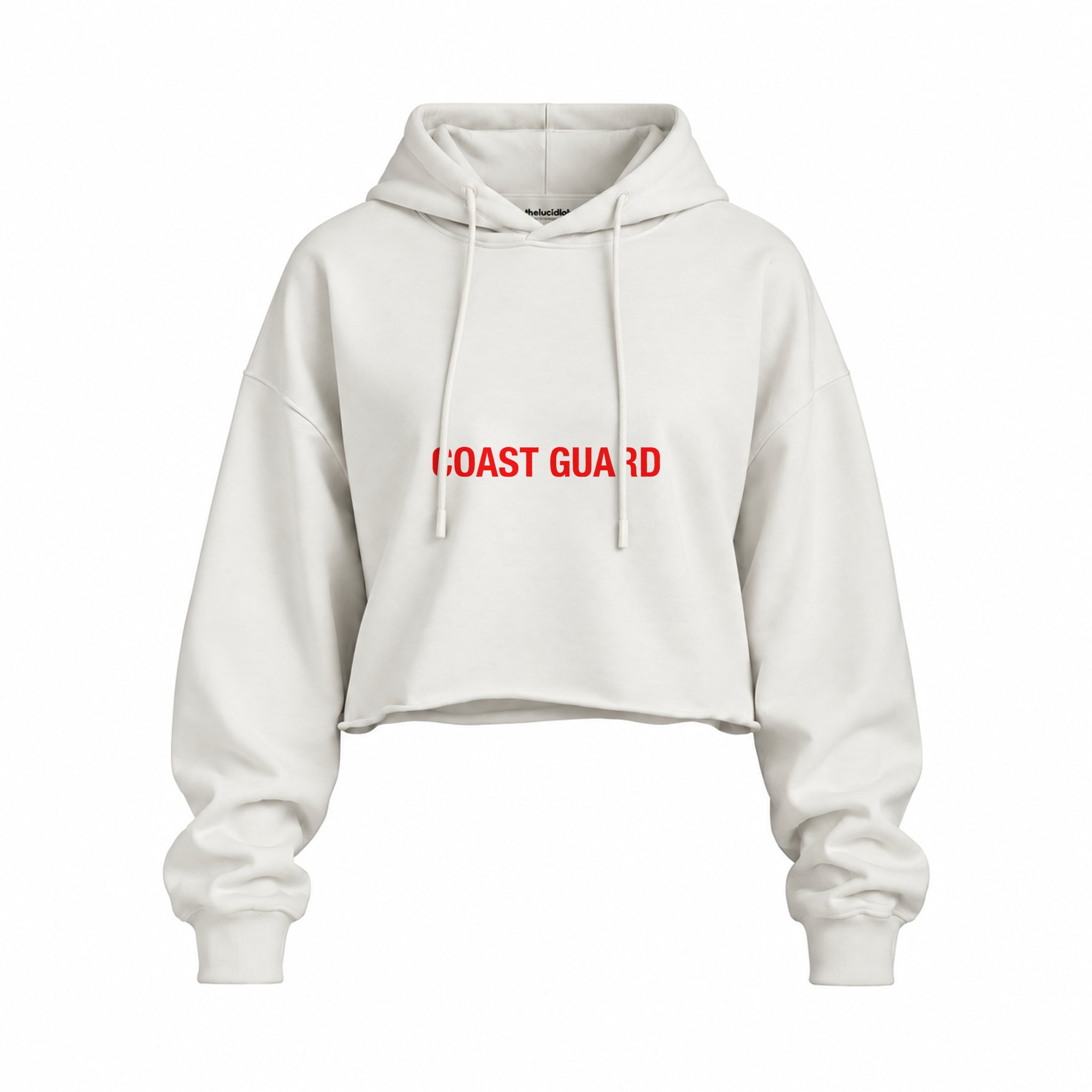 Coast Guard Oversize Crop Hoodie — Beyaz — Ön baskı