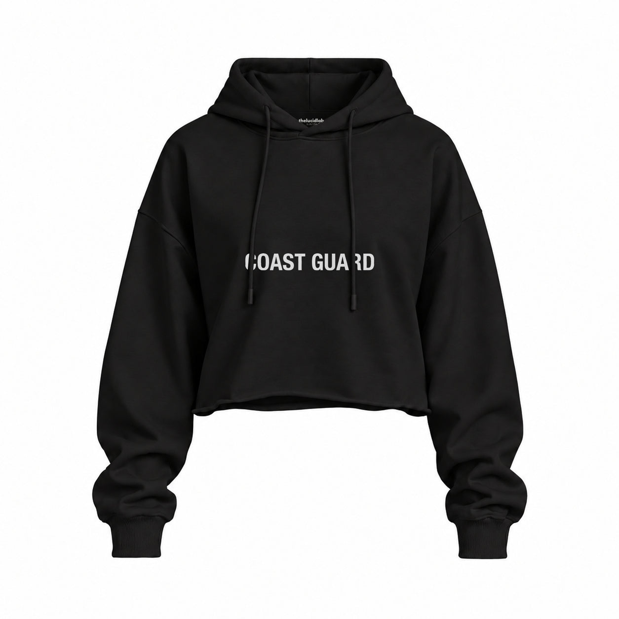 Coast Guard Oversize Crop Hoodie — Siyah — Ön baskı