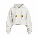 Nipples Oversize Crop Hoodie — Beyaz — Ön baskı