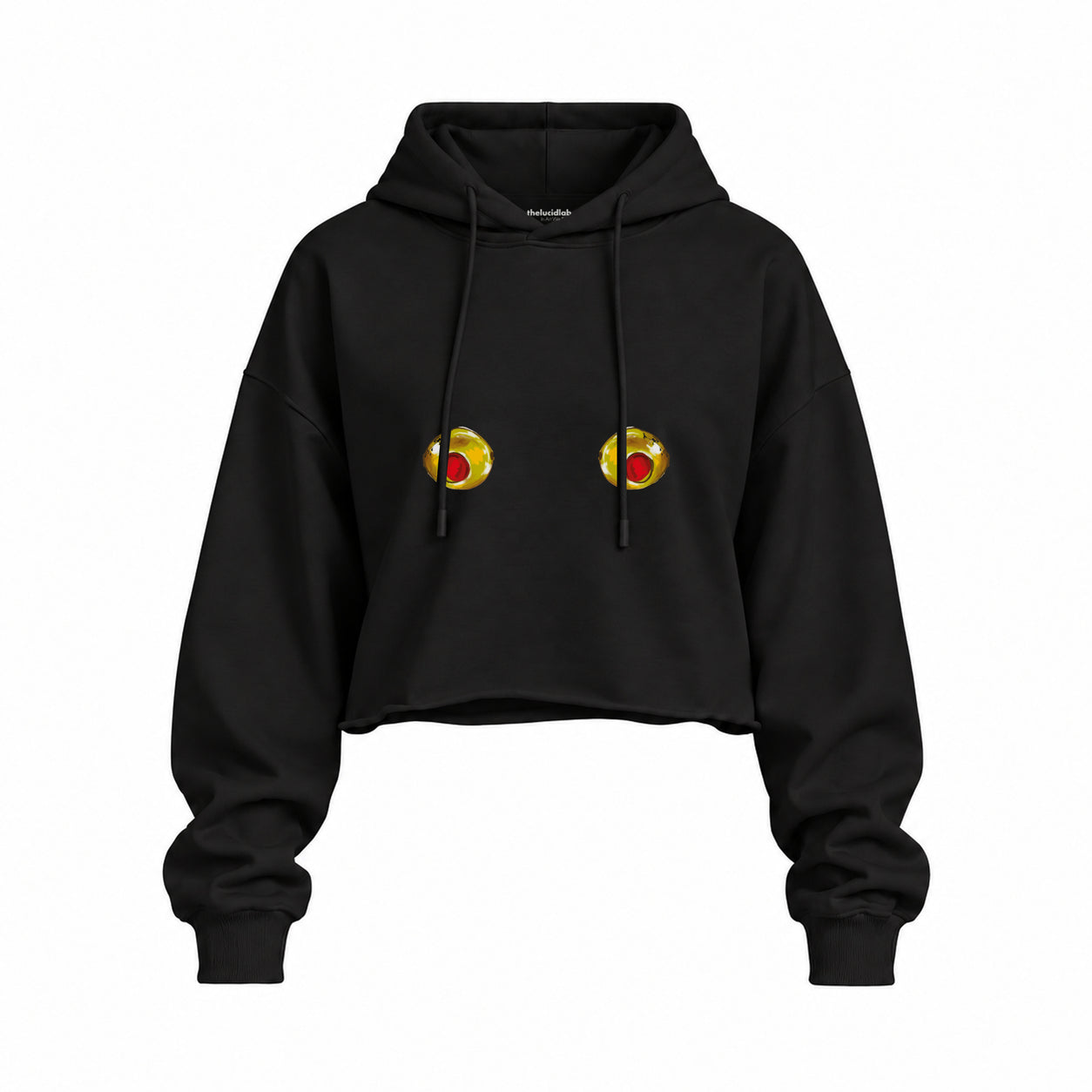 Nipples Oversize Crop Hoodie — Siyah — Ön baskı