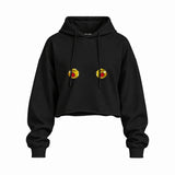 Nipples Oversize Crop Hoodie — Siyah — Ön baskı