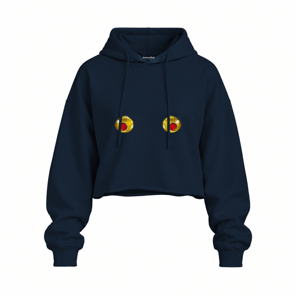 Nipples Oversize Crop Hoodie — Lacivert — Ön baskı