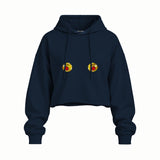 Nipples Oversize Crop Hoodie — Lacivert — Ön baskı