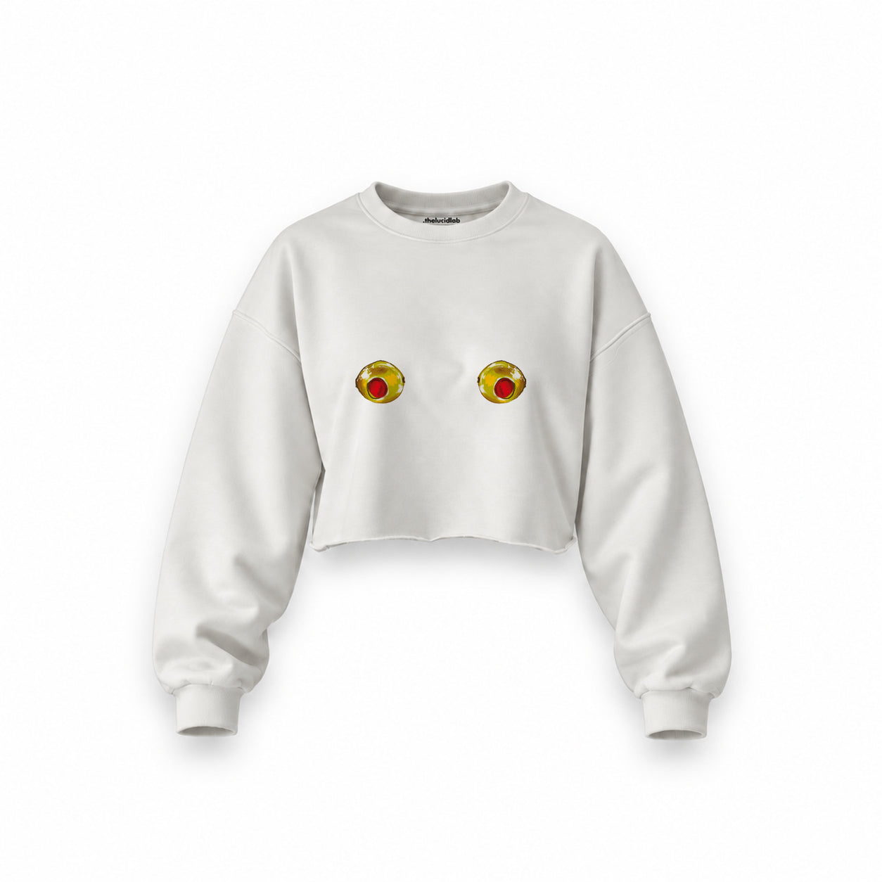 Nipples Oversize Crop Sweatshirt — Beyaz — Ön baskı