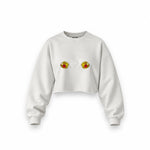 Nipples Oversize Crop Sweatshirt — Beyaz — Ön baskı