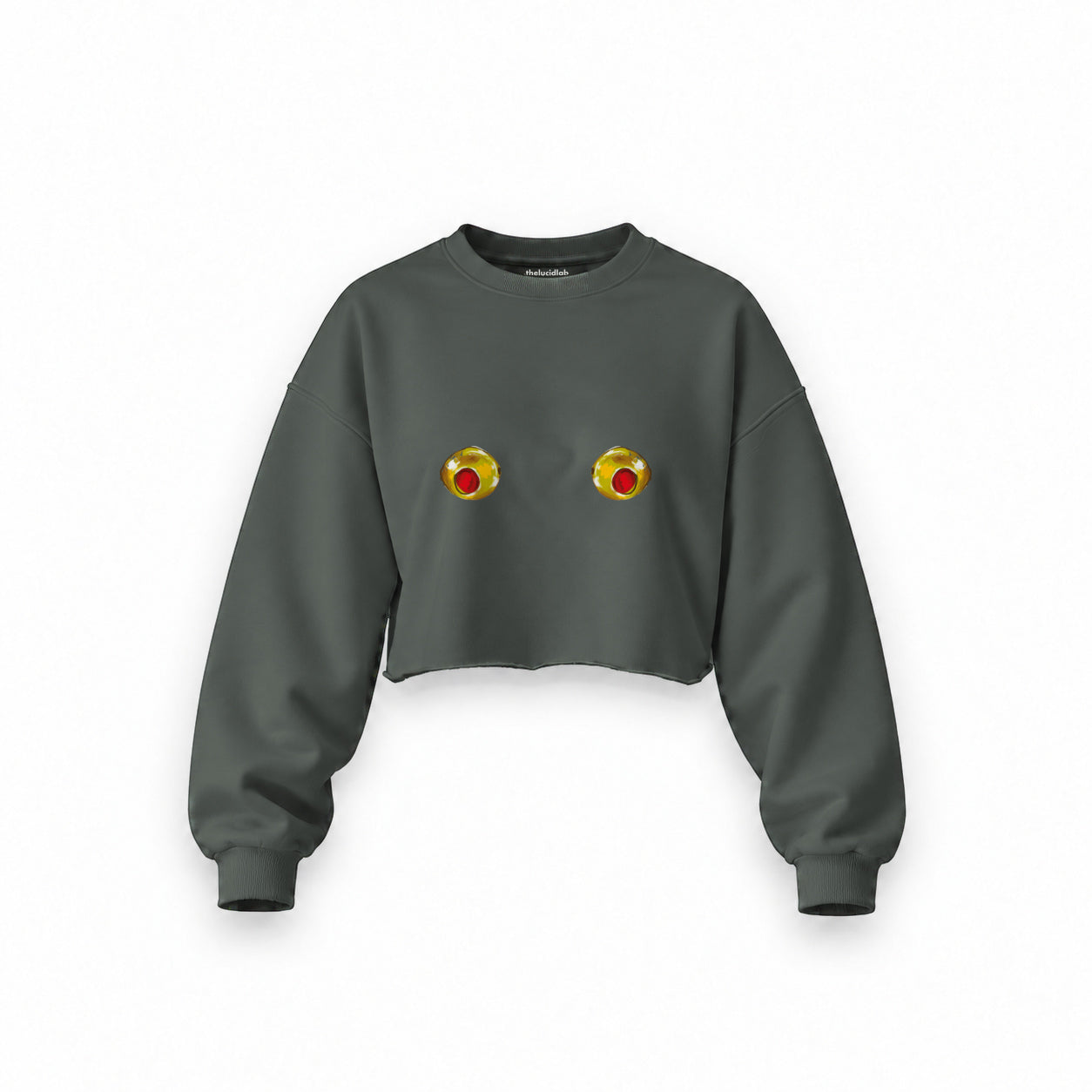 Nipples Oversize Crop Sweatshirt — Antrasit — Ön baskı