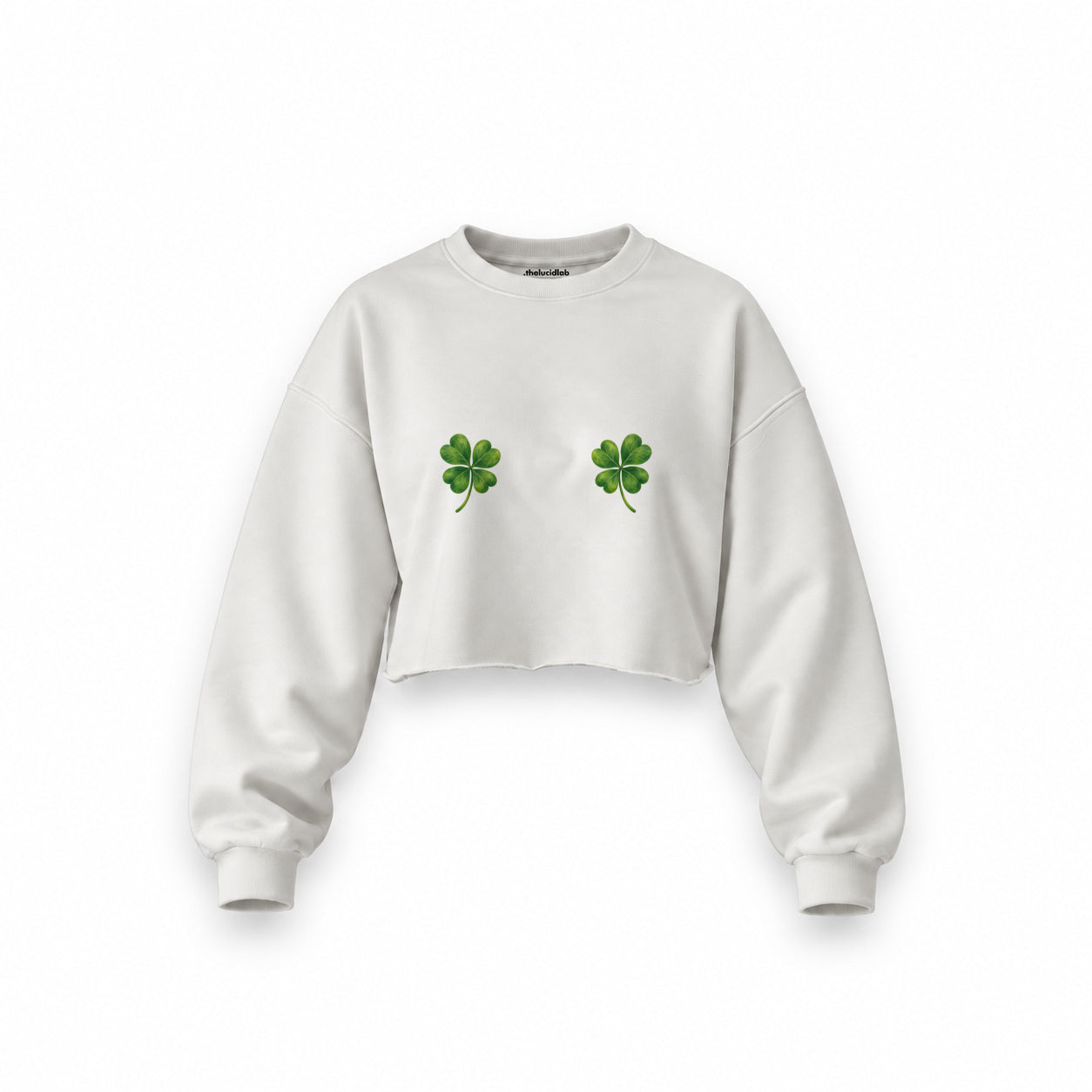 Lucky Twins Oversize Crop Sweatshirt — Beyaz — Ön baskı