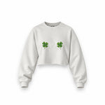 Lucky Twins Oversize Crop Sweatshirt — Beyaz — Ön baskı