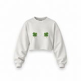 Lucky Twins Oversize Crop Sweatshirt — Beyaz — Ön baskı