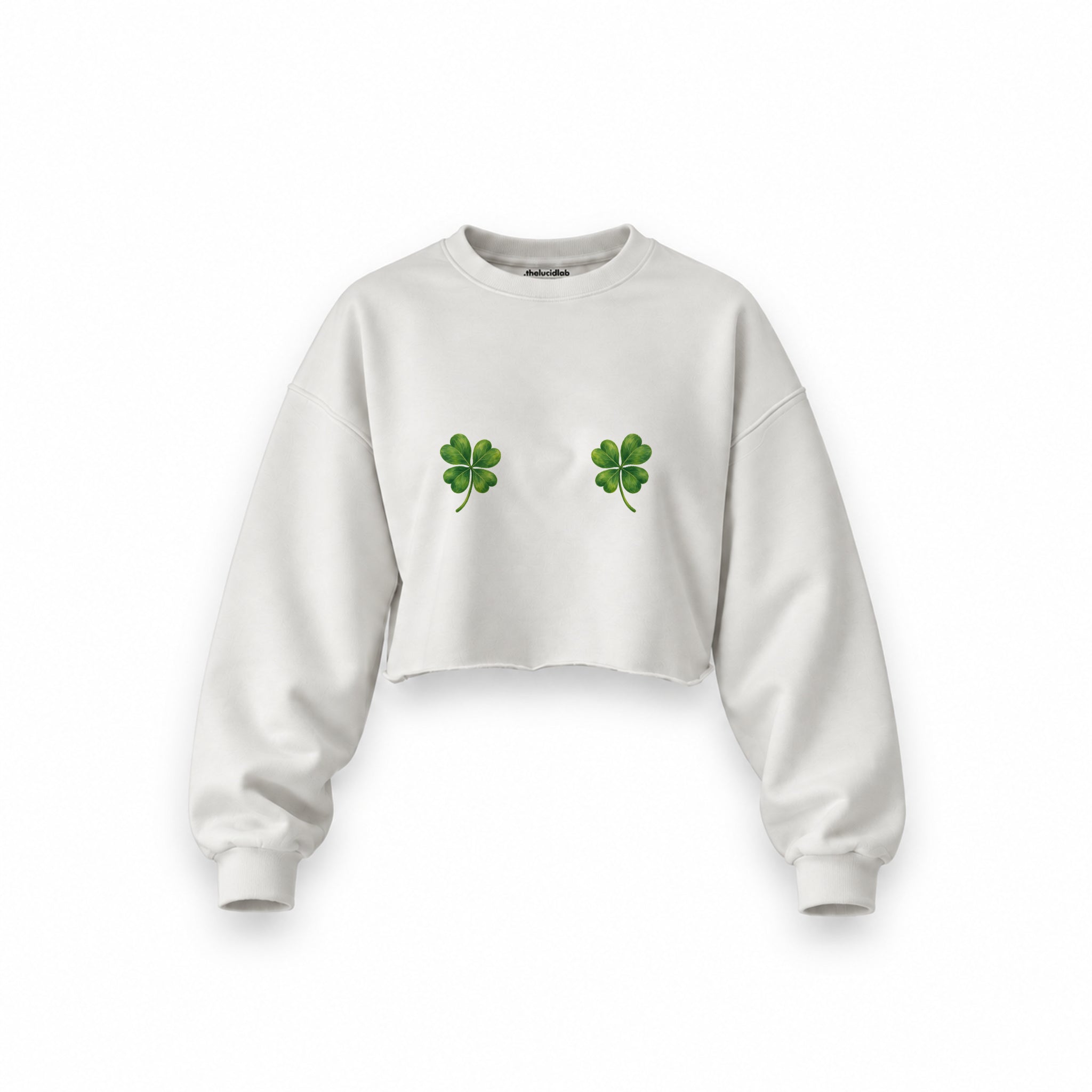 Lucky Twins Oversize Crop Sweatshirt — Beyaz — Ön baskı