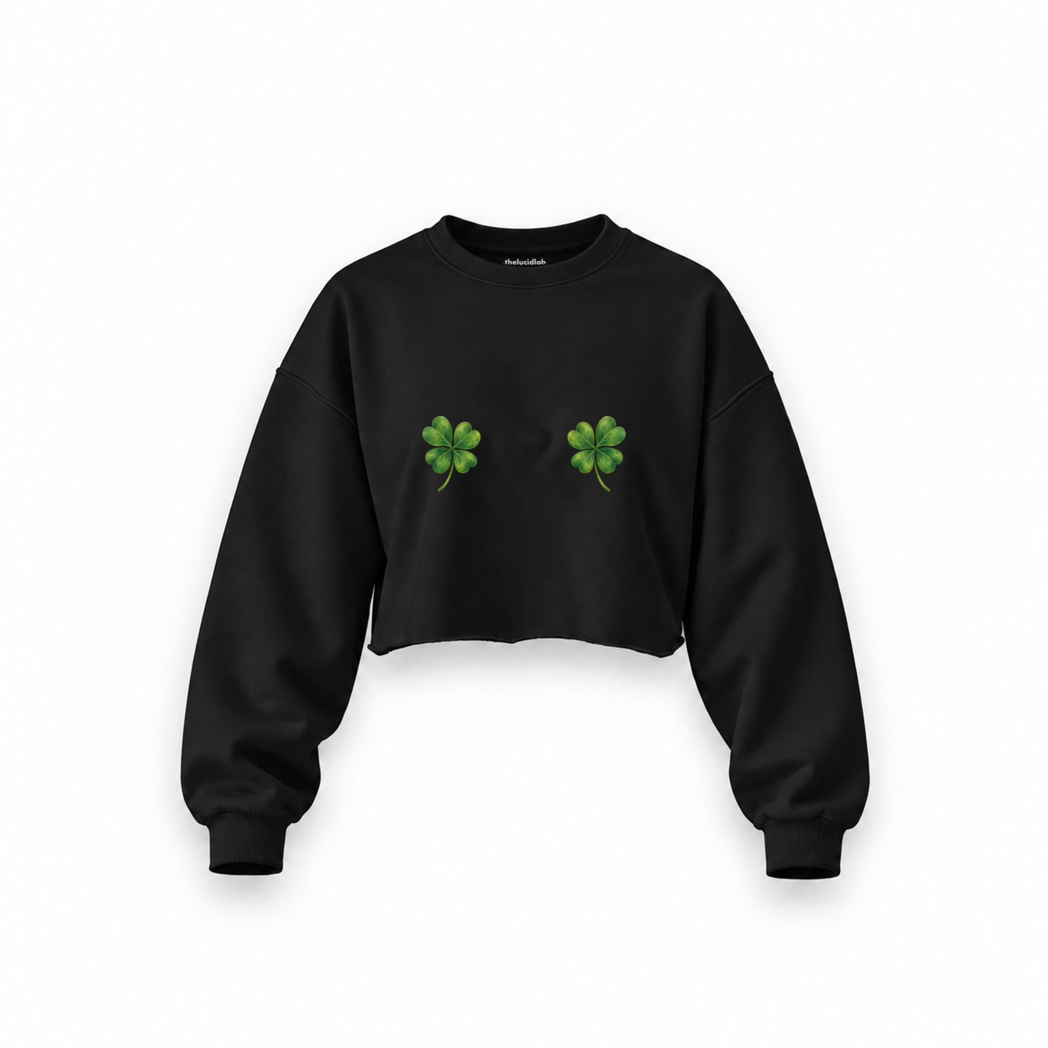 Lucky Twins Oversize Crop Sweatshirt — Siyah — Ön baskı
