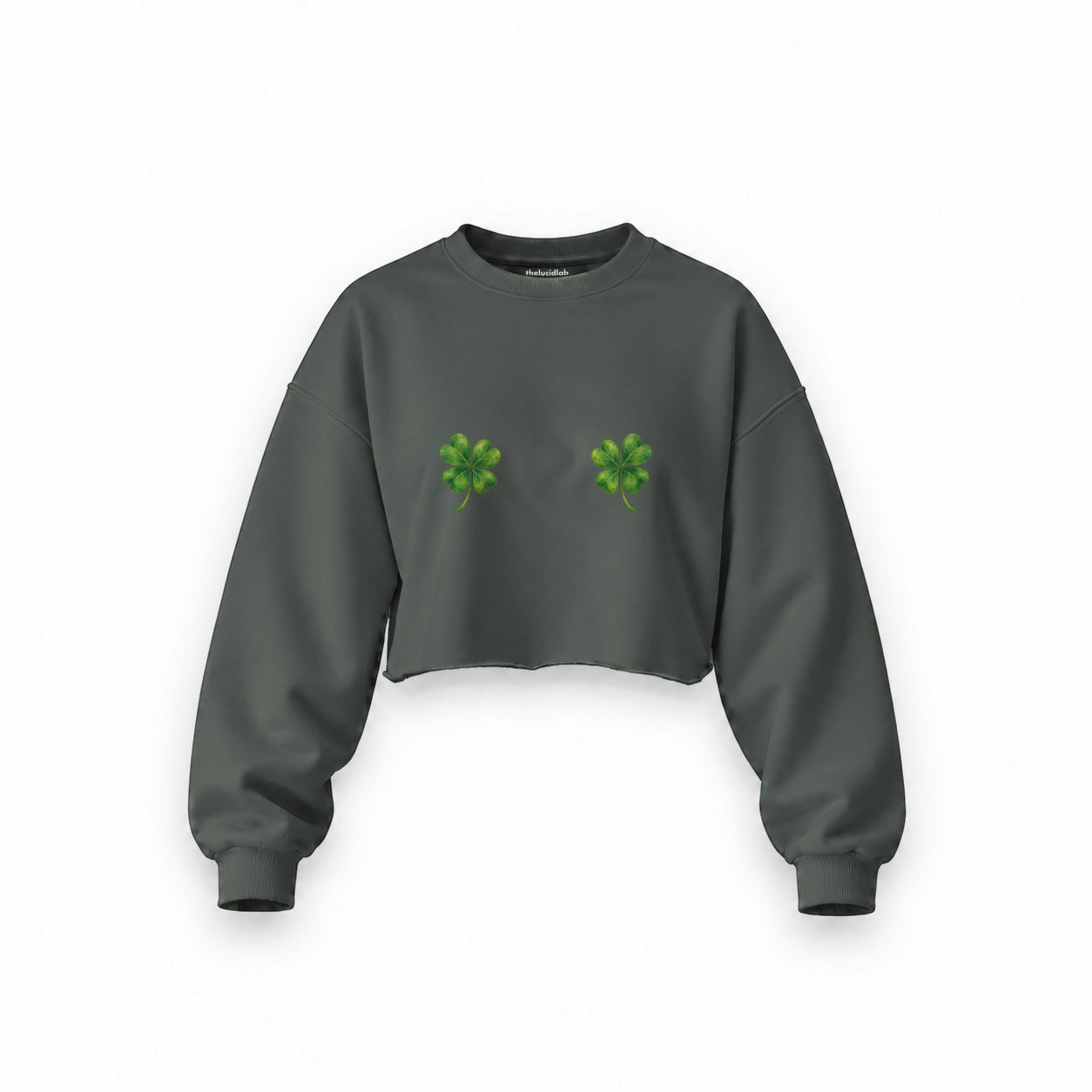 Lucky Twins Oversize Crop Sweatshirt — Antrasit — Ön baskı