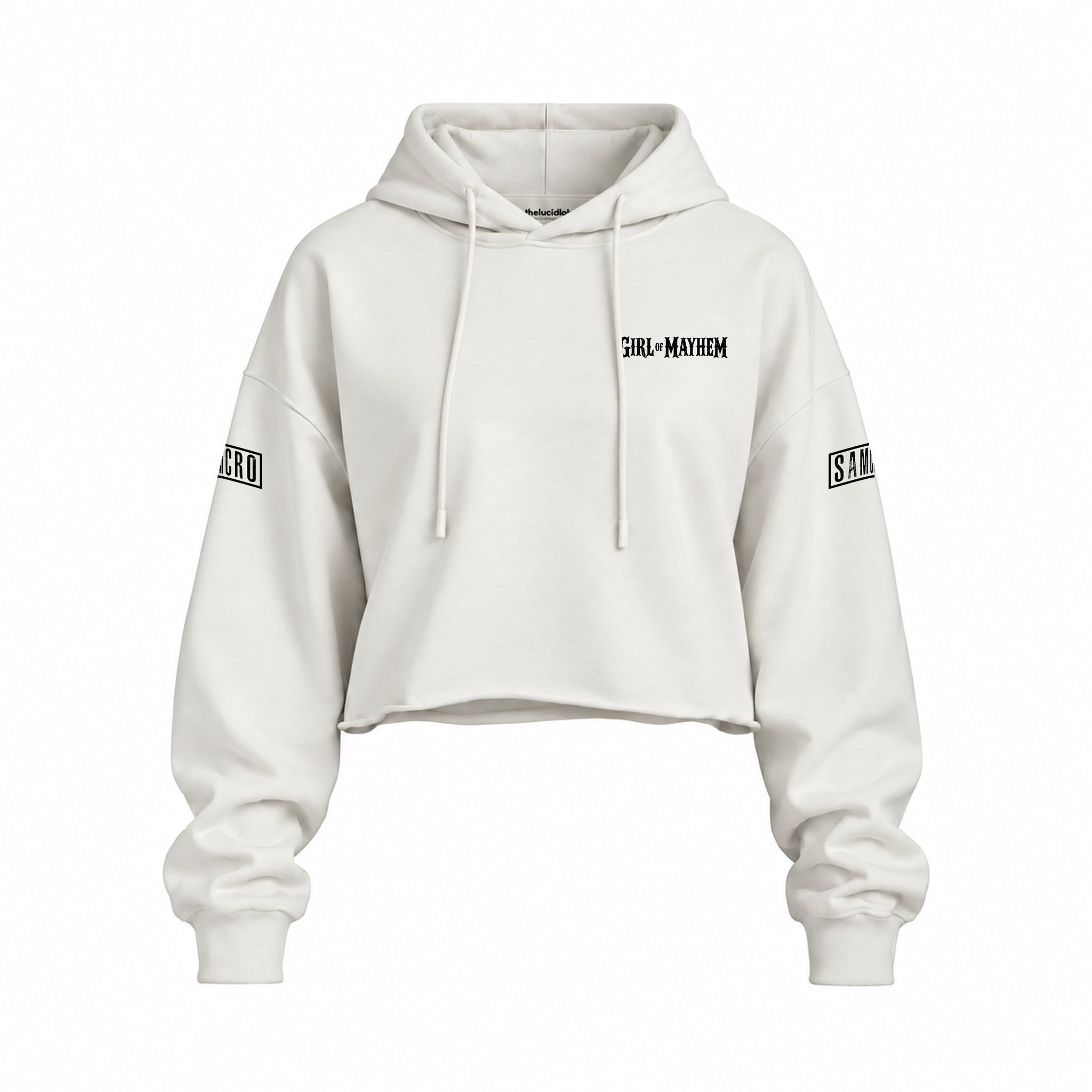 Sons Of Anarchy: Girl of Mayhem Oversize Crop Hoodie — Beyaz — Ön baskı