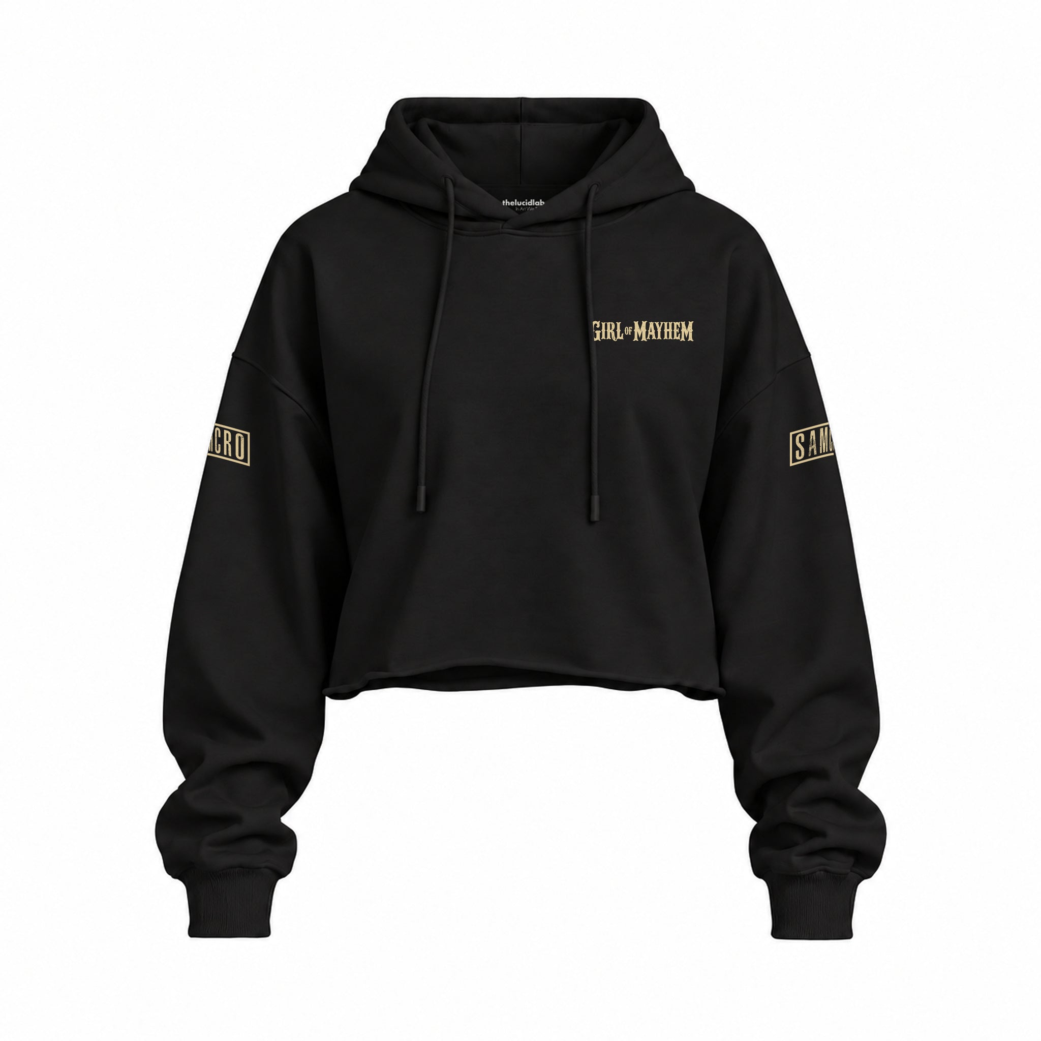 Sons Of Anarchy: Girl of Mayhem Oversize Crop Hoodie — Siyah — Ön baskı