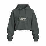Karma Is Like 69 Oversize Crop Hoodie — Antrasit — Ön baskı