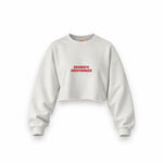Dramatic Overthinker Oversize Crop Sweatshirt — Beyaz — Ön baskı