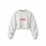 Wanna Be My Cardio Oversize Crop Sweatshirt — Beyaz — Ön baskı