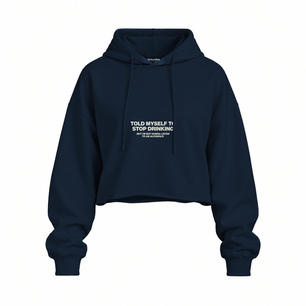 Stop Drinking Oversize Crop Hoodie — Lacivert — Ön baskı